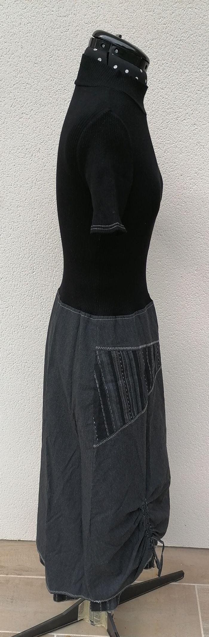 Robe asymétrique bouffante noir gris Taille M Affinités - photo numéro 3