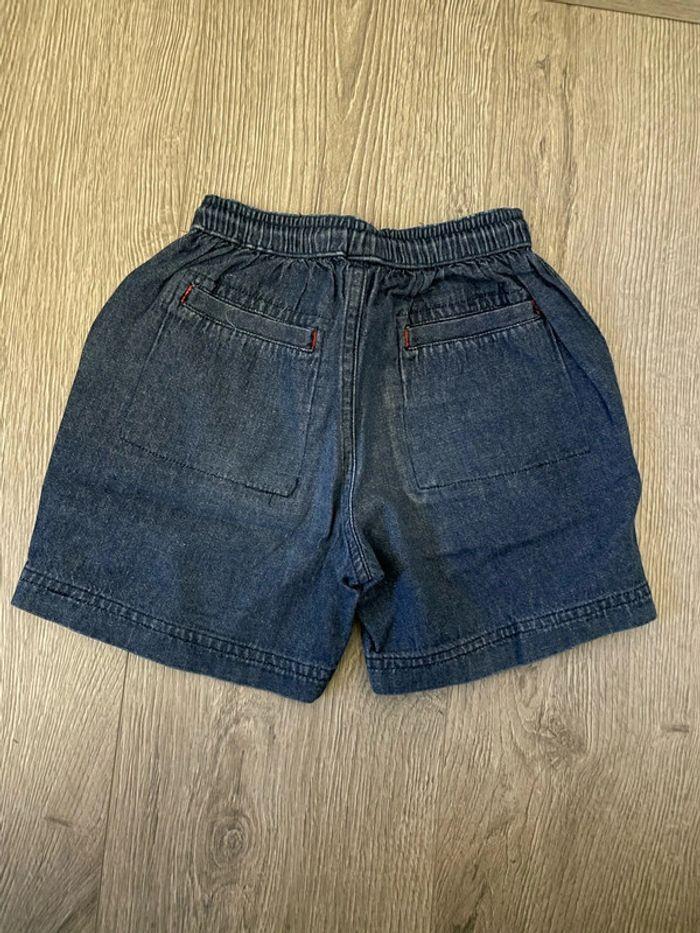 Short bermuda en jean taille élastique bleu empiècement rouge today baby taille 12mois - photo numéro 2