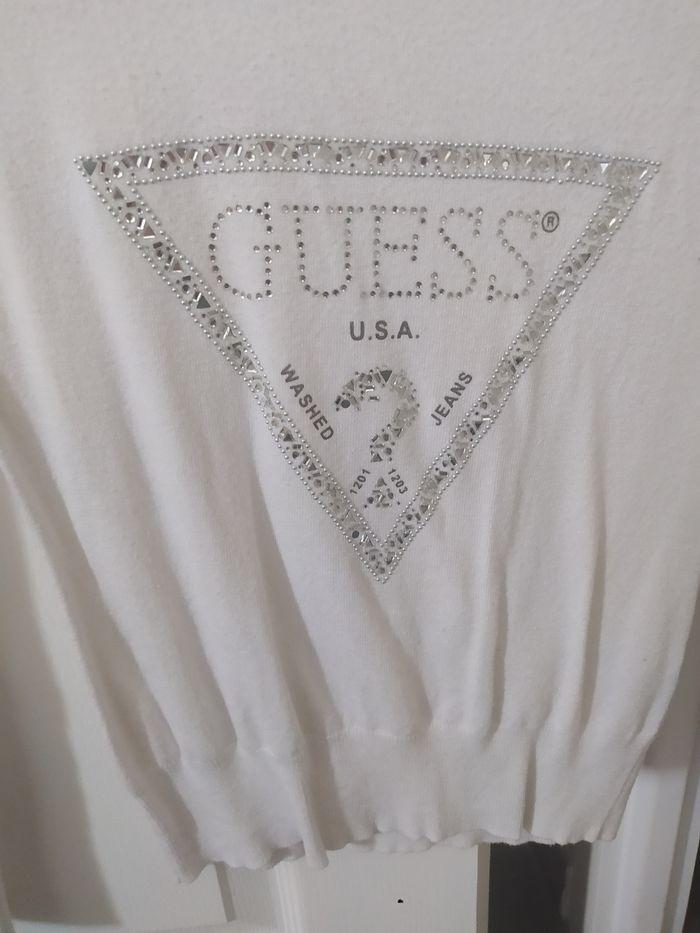 Pull femme taille 36 Guess blanc avec strass - photo numéro 4