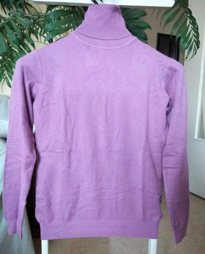 Pull fin col roulé mauve - photo numéro 1