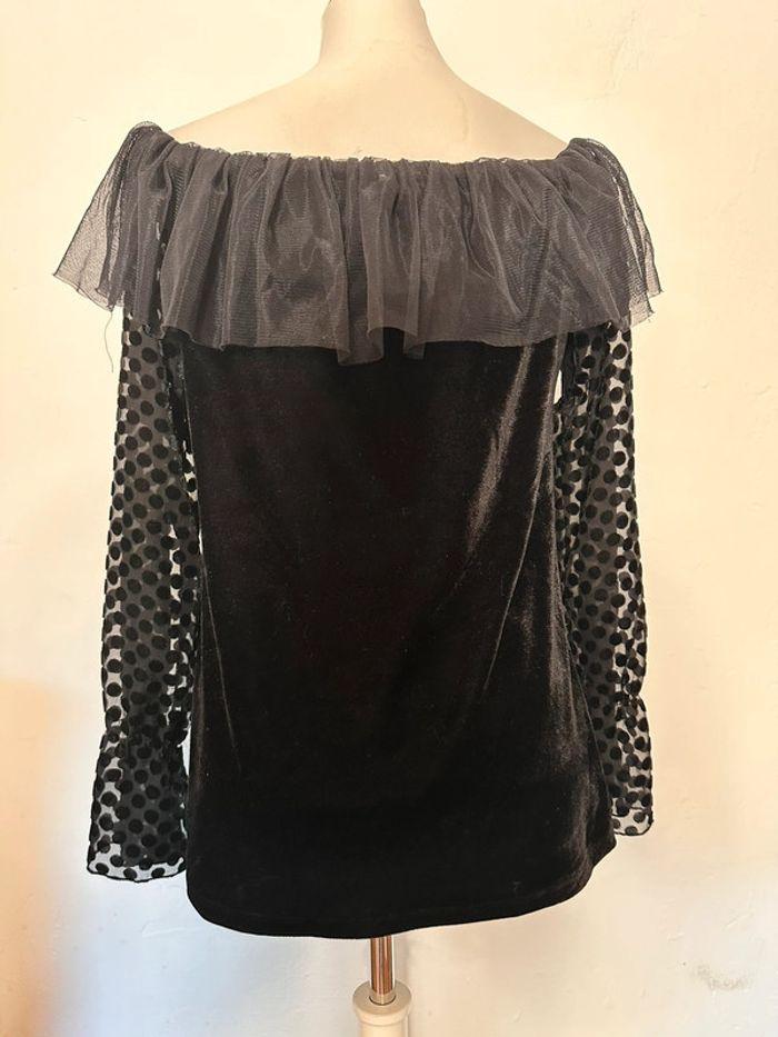 Top noir velours épaules volants tulle Rinascimiento taille XL - photo numéro 6