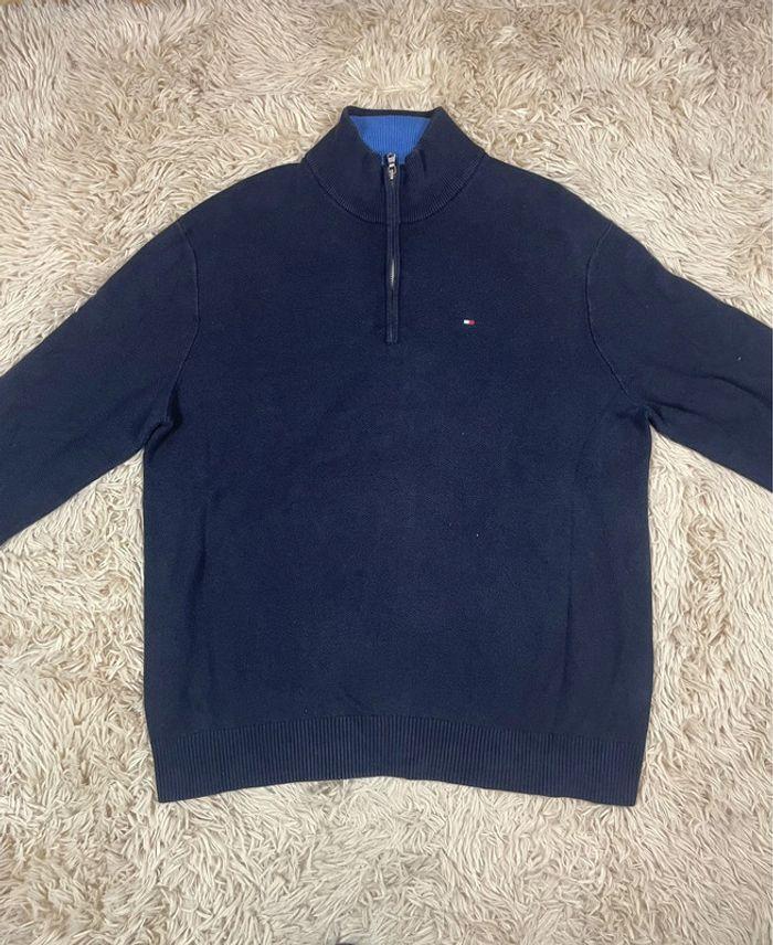 Pull homme 1/4 zip tommy hilfiger noir logo brodé taille xl - photo numéro 2