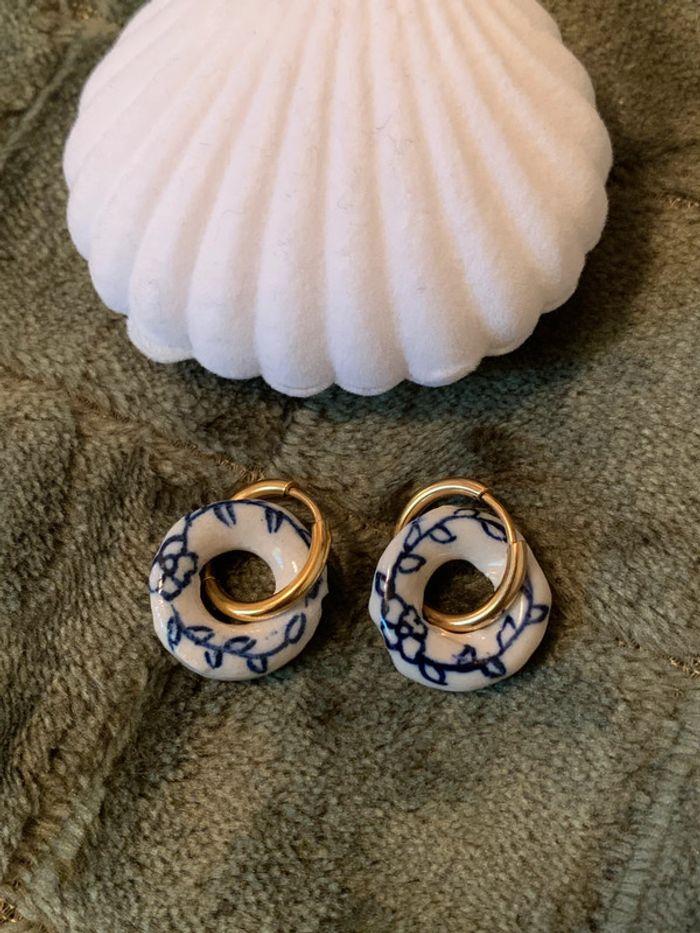 Boucles d’oreilles en porcelaine style portugaise - photo numéro 4