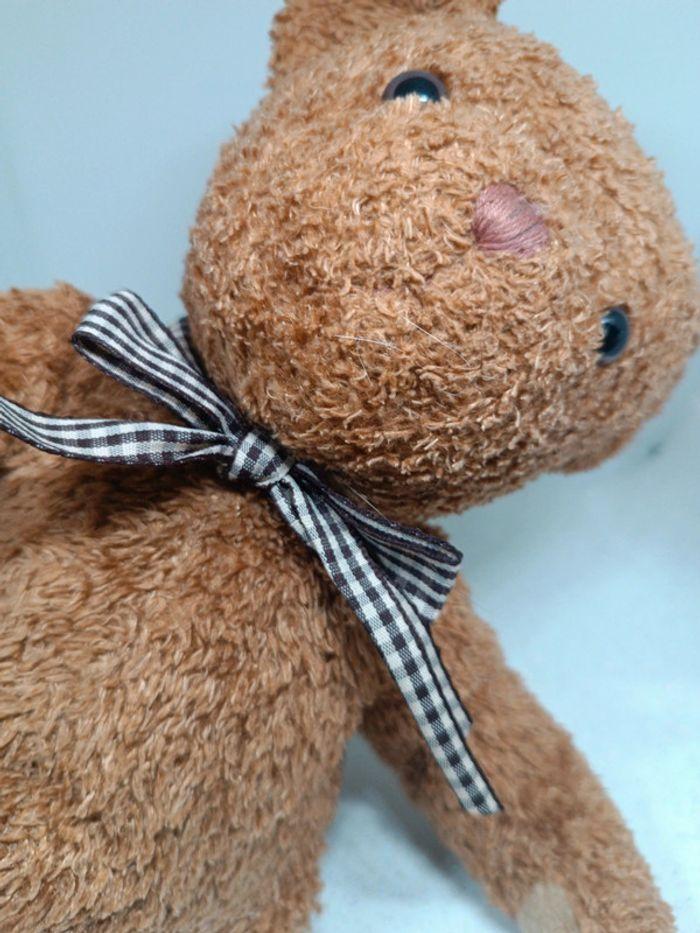 Nounours ours Teddy Bear peluche plush doudou caramel brun Brown marron bouclette nœud rayure - photo numéro 14