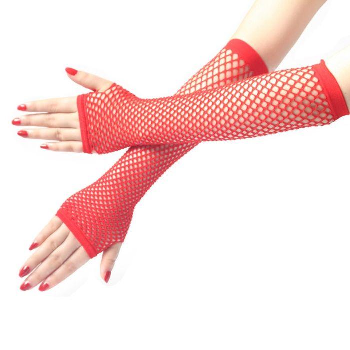 Gants résille long rouge nylon sexy style gothique punk rock