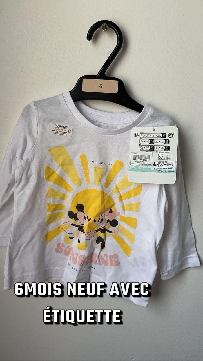 6 mois T-shirt manches longues bébé blanc Mickey Minnie soleil Disney Disneyland neuf étiquette