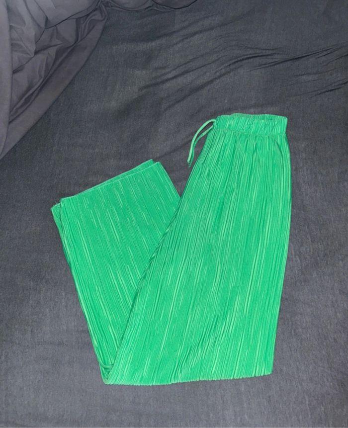 Pantalon fluide large plissée vert - photo numéro 1