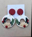 Boucles d'oreilles noël fleurs séchées blanches bordeaux paris