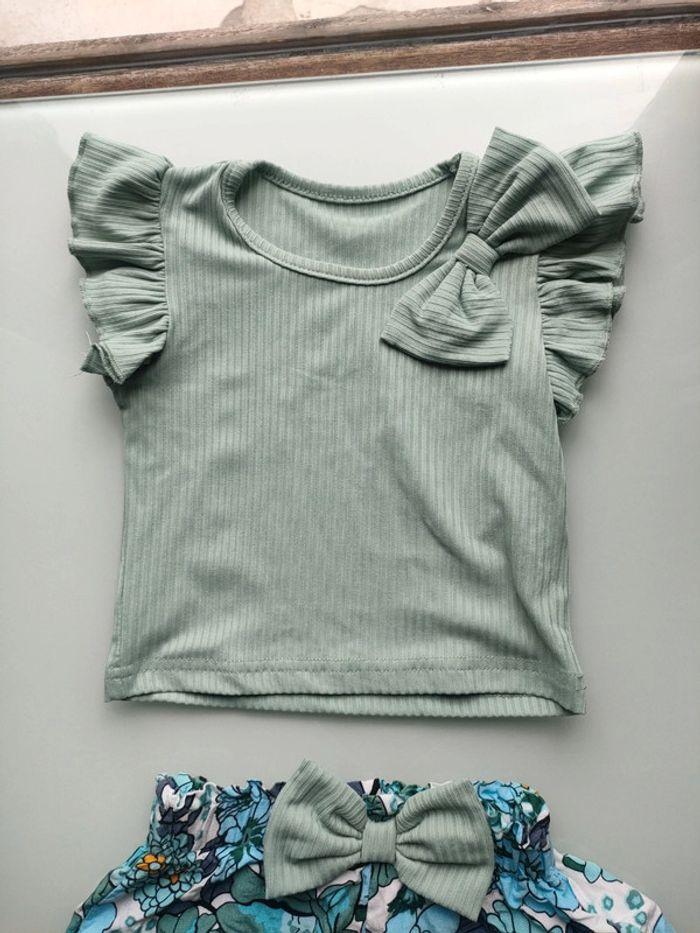 Petit ensemble maillot short bébé fille 6 -9 mois - photo numéro 2