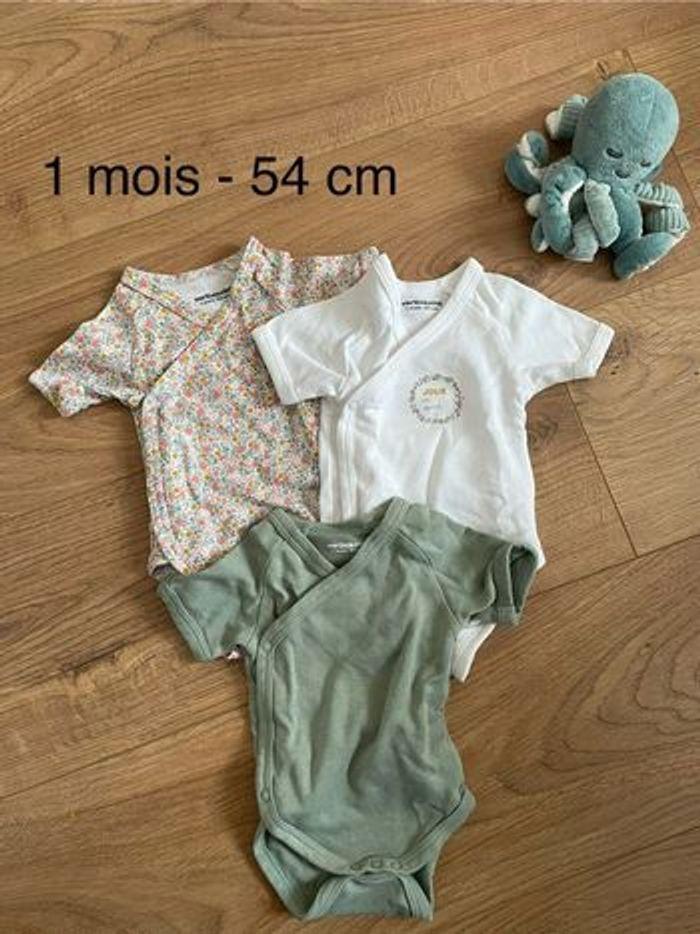 Lot 3 bodies manches courtes vertbaudet 1 mois