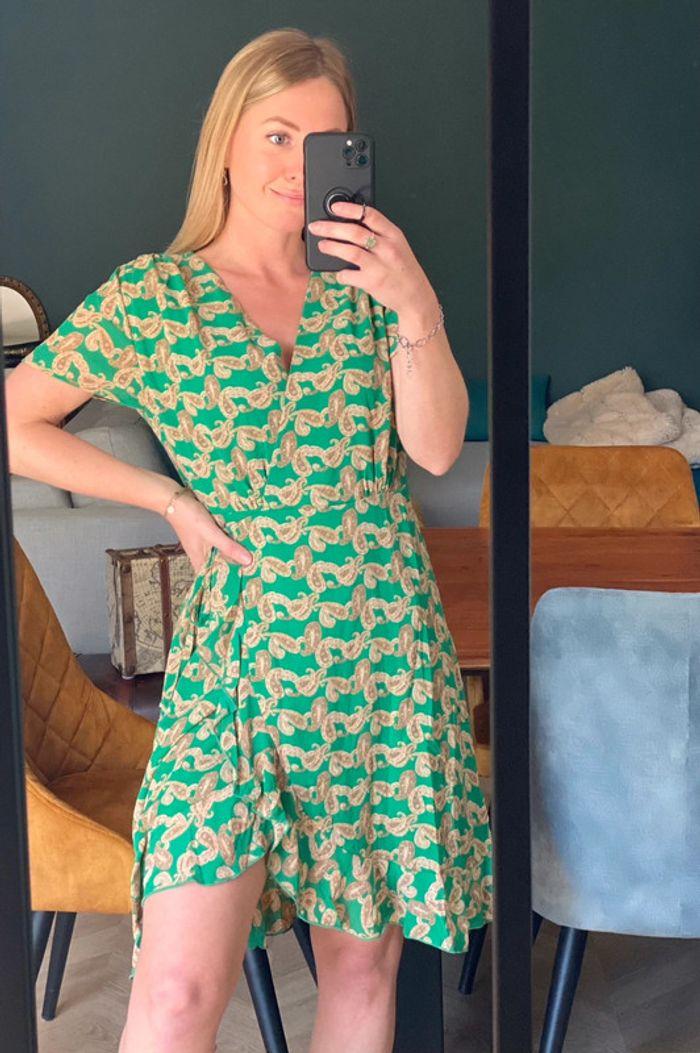 Robe verte portefeuille motif paisley taille 2 - Goa Paris - photo numéro 4