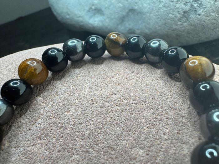 Bracelet Oeil du Tigre Obsidienne Hématite Noire Naturelle en perles ronde de 8 mm - photo numéro 3