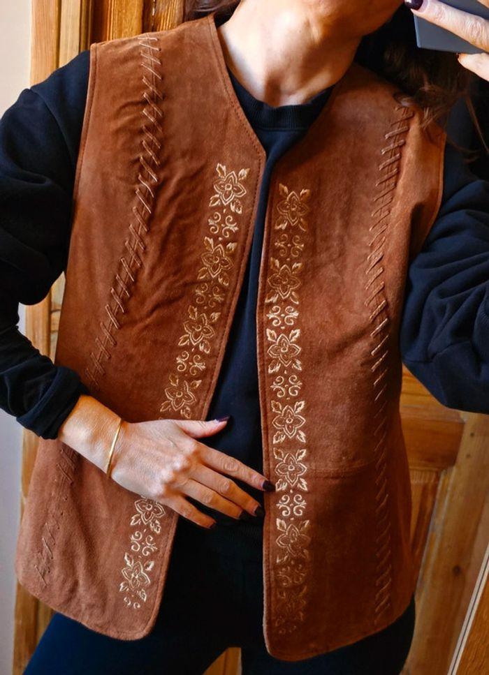 Gilet marron vintage 100% cuir leather - photo numéro 1