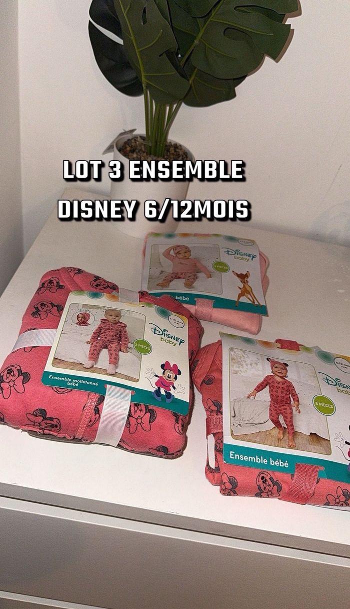 6/12 mois lot 3 ensemble manches longues fille Disney Minnie bambi  neuf étiquette - photo numéro 1