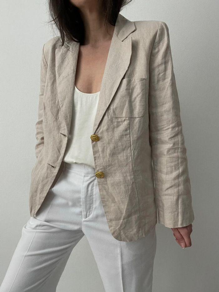 Blazer rétro beige 100% lin - photo numéro 6