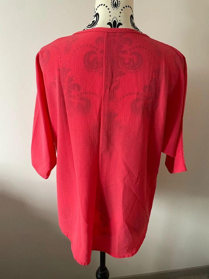 Blouse à manches courtes rose corail fermeture éclair devant noir taille 42 - photo numéro 3