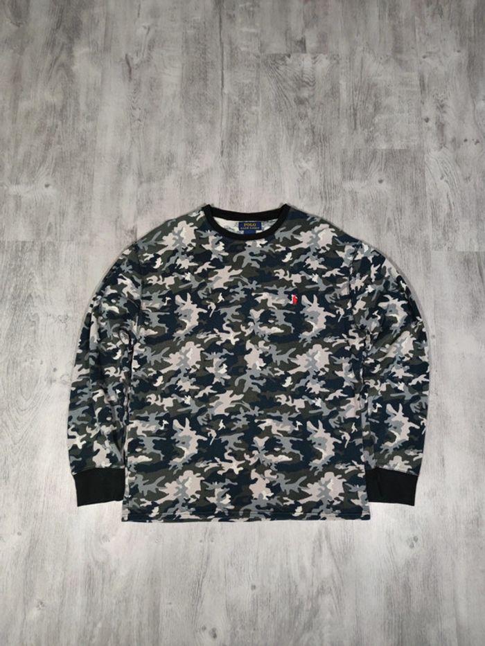 Pull Ralph Lauren Nid D'abeilles Camouflage Logo Brodé Rouge Taille M Homme - photo numéro 3