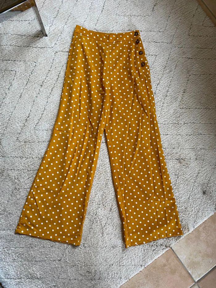 Pantalon fluide taille haute moutarde à pois S Shein - photo numéro 4