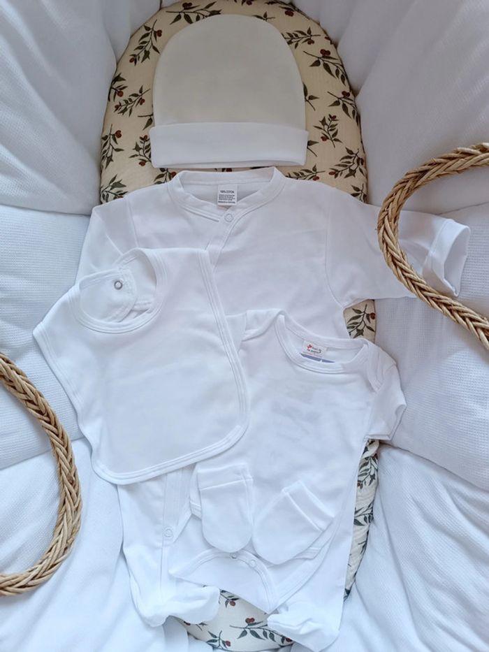 Ensemble complet mixte blanc pyjama 100% coton 5 pièces 0/3 mois à personnaliser - photo numéro 2