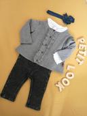 Petit look gilet gris, bodie blanc colerette brodée, Sergent Major, 6-9 mois