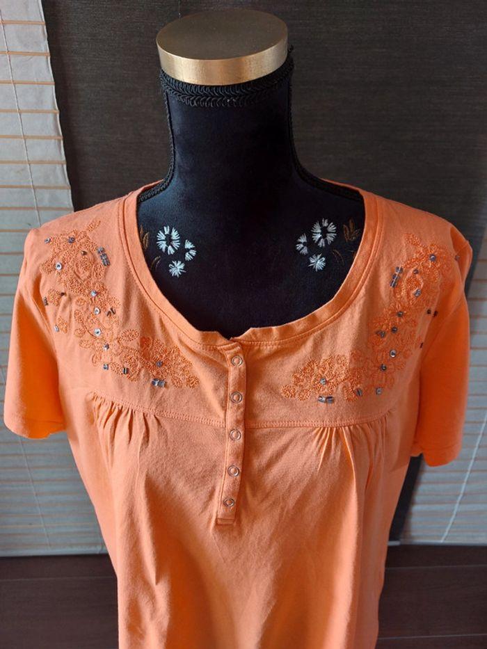 T-shirt corail avec strass - photo numéro 2