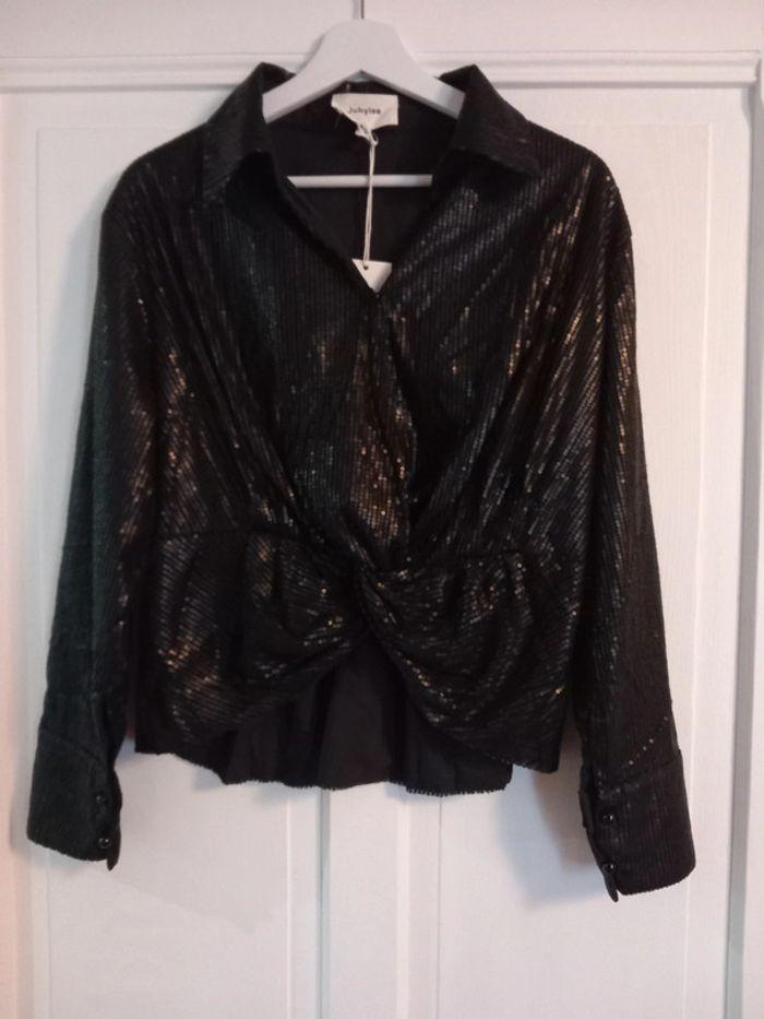 Blouse manches longues strass / sequins noirs Jubylee S/M - photo numéro 1