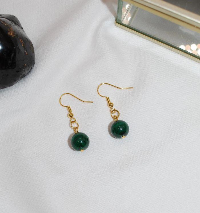 Boucles d oreille pendantes en plaqué or et Malachite - photo numéro 1