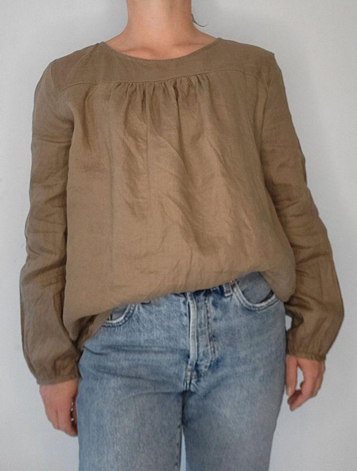 Blouse marron en lin benetton T40 - photo numéro 2