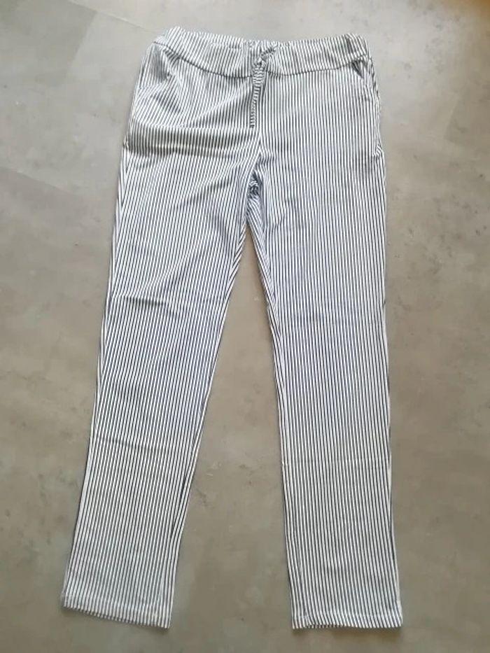 Pantalon taille elastique Blanc Rayé Marine - photo numéro 1