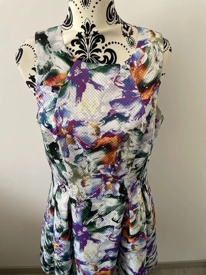 Robe ballon sans manche blanc motifs multicolore nid d’abeille neuf H&M taille 44 - photo numéro 2