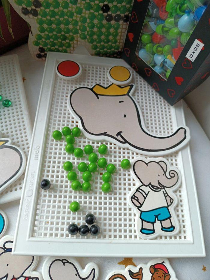 Babar puzzle jeux jouets mosaïque 1990 vintage planche dessin clou plastique pois - photo numéro 3