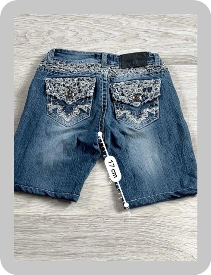 🩳 Short vintage brodé en jean  Bleu Taille XXS 🩳 - photo numéro 5