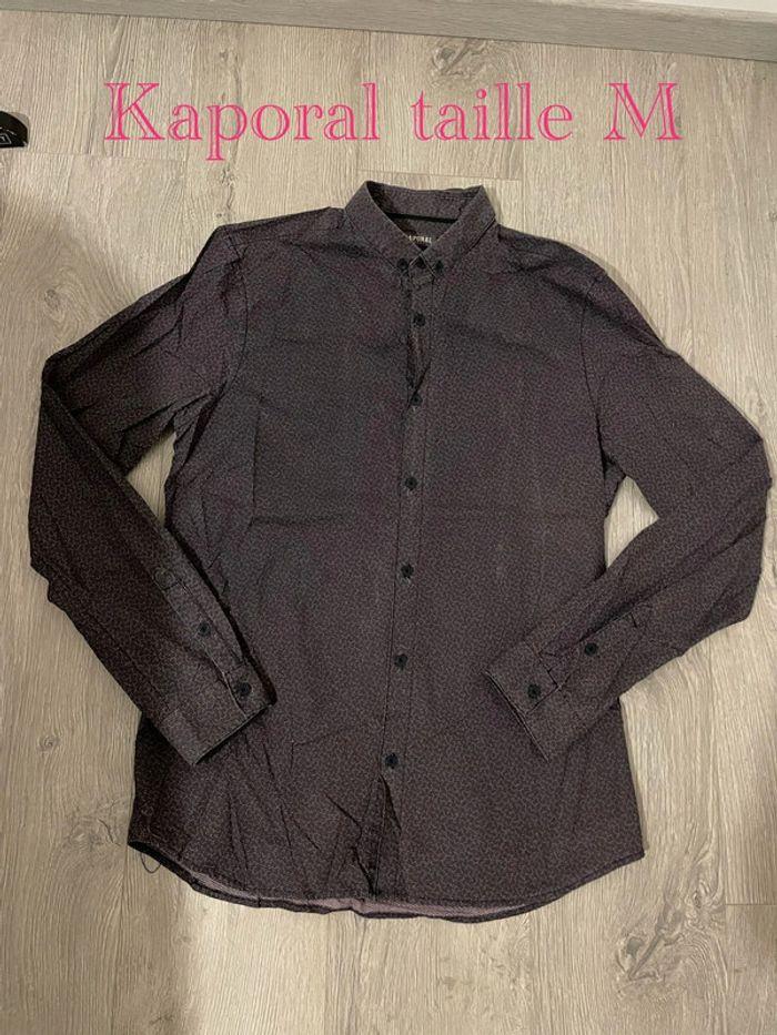 Chemise manche longue coupe slim extensible motifs petit point noir violet blanc kaporal taille M - photo numéro 1