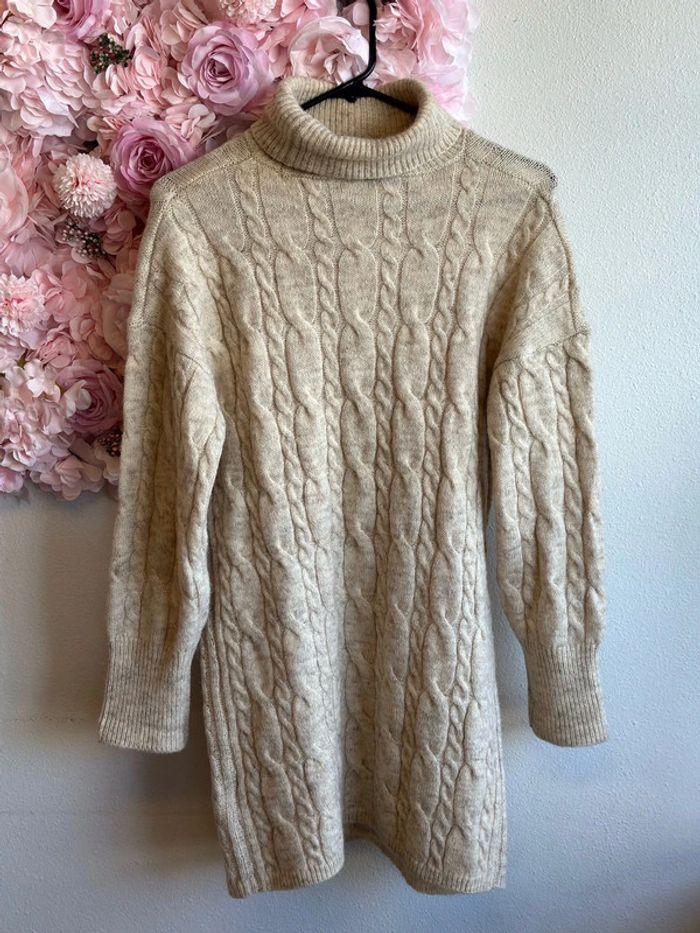 Robe pull d’hiver Sud Express beige en maille torsadée - taille S oversize - photo numéro 1