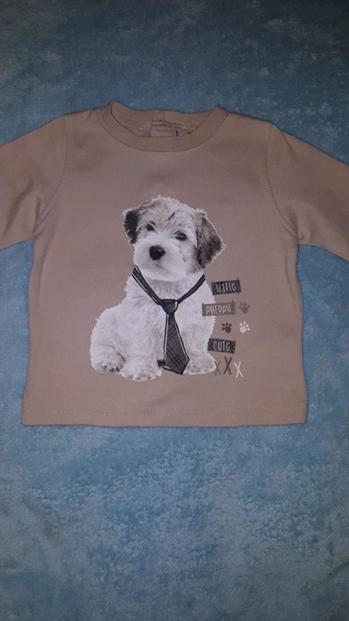 T-shirt manches longues beige chien 12 mois - photo numéro 2