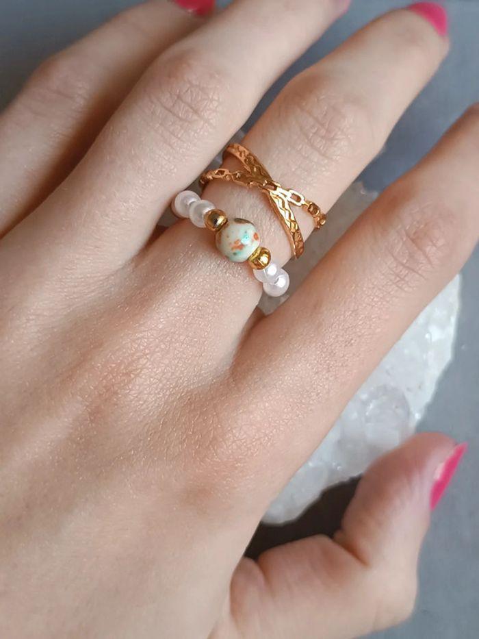 Petite bague en perles et pierre naturelle - photo numéro 3