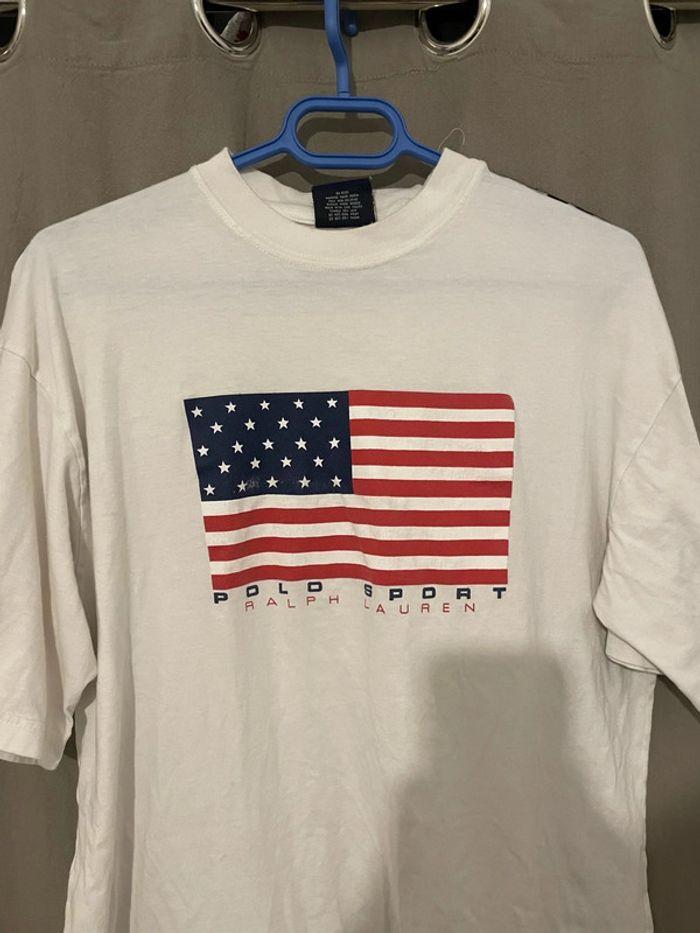 T-shirt à manches courtes blanc vintage drapeau américain Ralph Lauren Sport taille XL - photo numéro 2