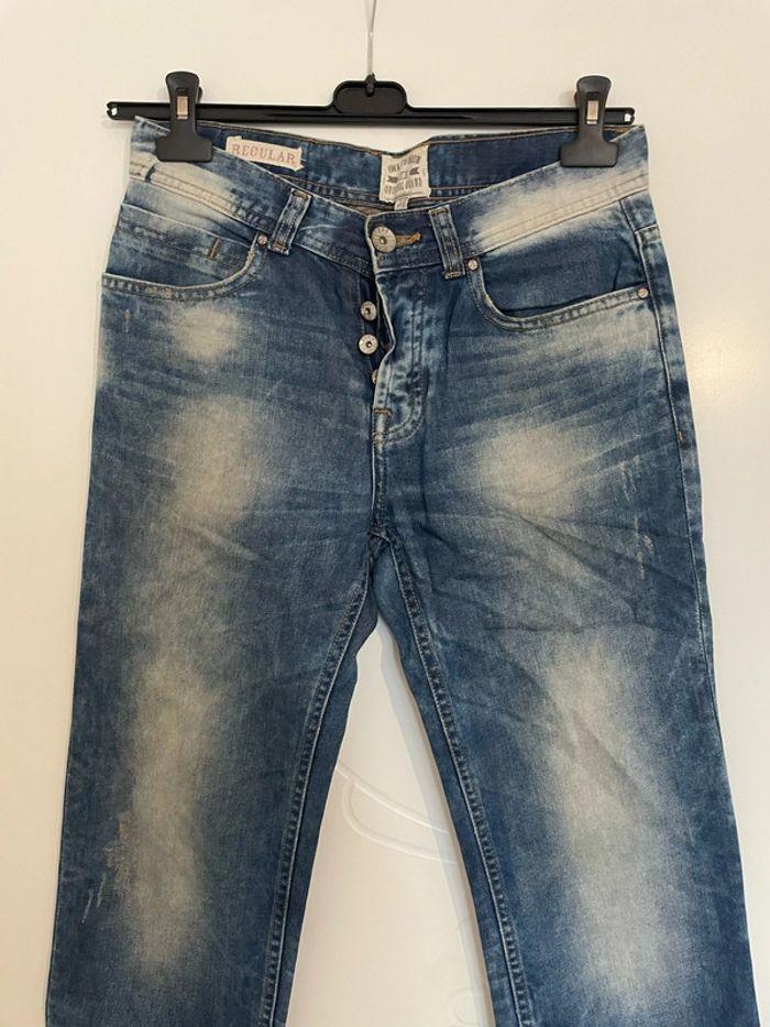 Jean bleu clair effet délavé taille haute coupe regular droit owk ltd denim taille 38 - photo numéro 2