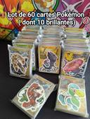 Lot de 60 Cartes Pokemon  aléatoire dont 10  Brillantes + Autocollants