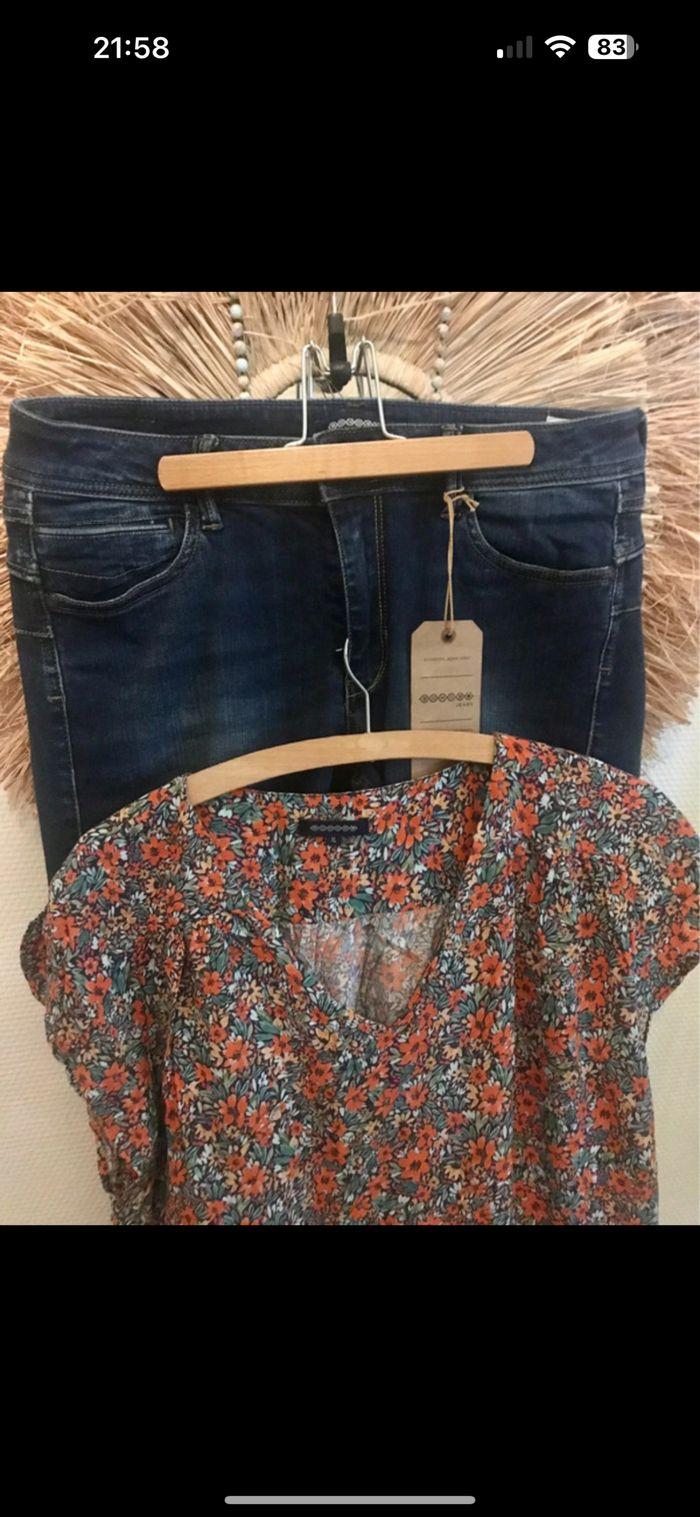 Lot jeans bonobo et haut fleuri - photo numéro 1