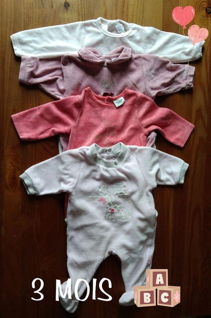 lot de 4 pyjamas 3 mois fille - 59-60cm - photo numéro 1