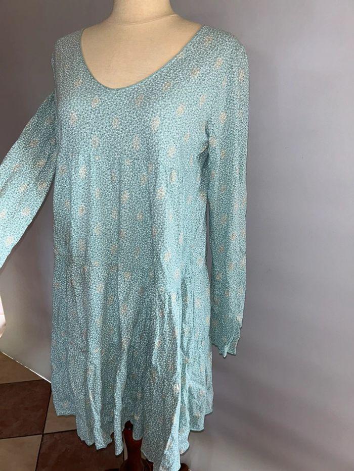 Robe casual en coton bleue turquoise manches longues - photo numéro 3