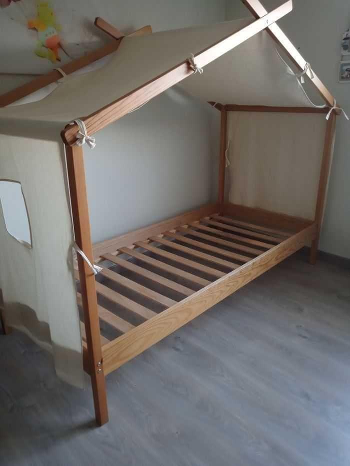 Lit cabane alouette avec sommier intégré, tissu décor, matelas - photo numéro 2