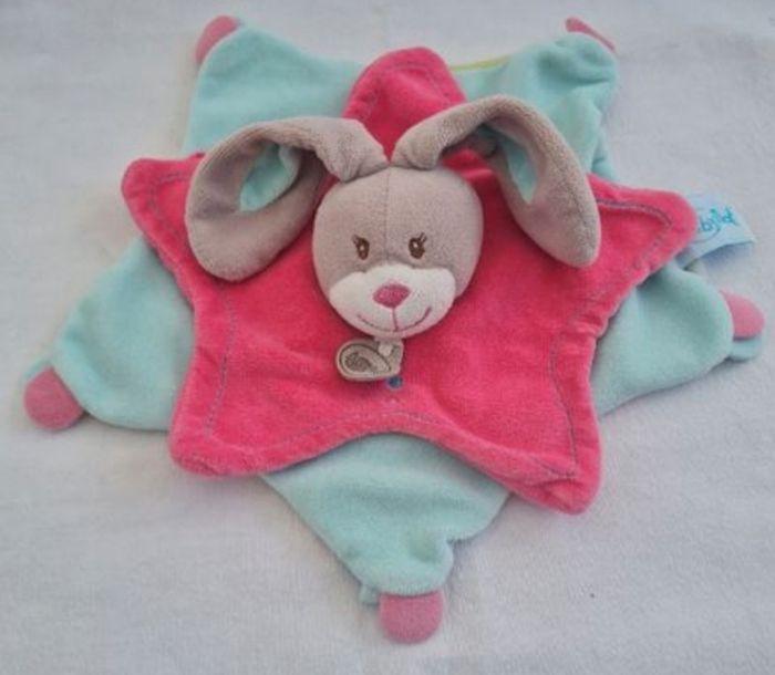 Doudou plat etoile rose et bleu - Lapin Stella- Baby Nat