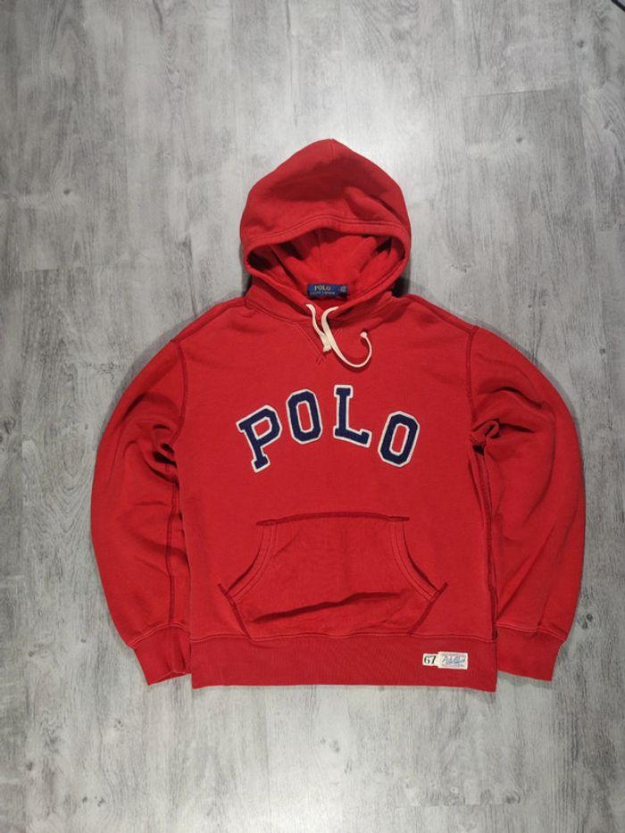 Sweat à Capuche Ralph Lauren 1967 Rouge Logo Brodé Bleu Taille M Homme - photo numéro 3