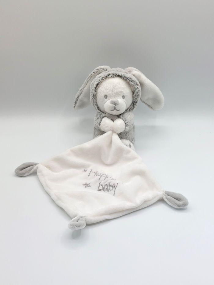 Doudou ours blanc déguisé en lapin gris chiné ORCHESTRA PREMAMAN happy baby TTBE - photo numéro 1