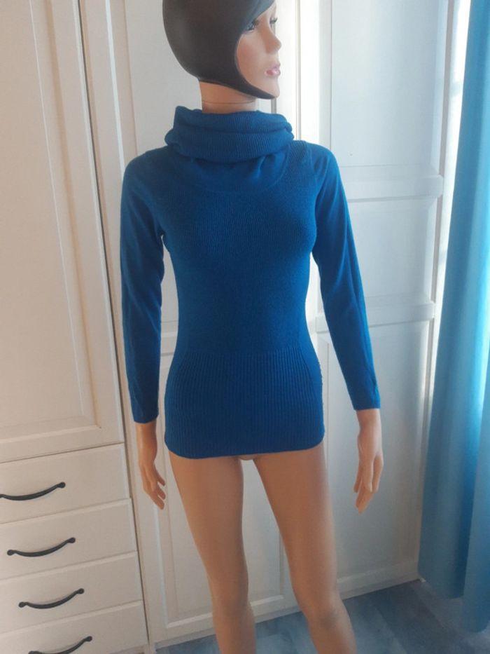 Pull bleu azur chaud col montant  yuka taille 1 soit S 36 - photo numéro 13