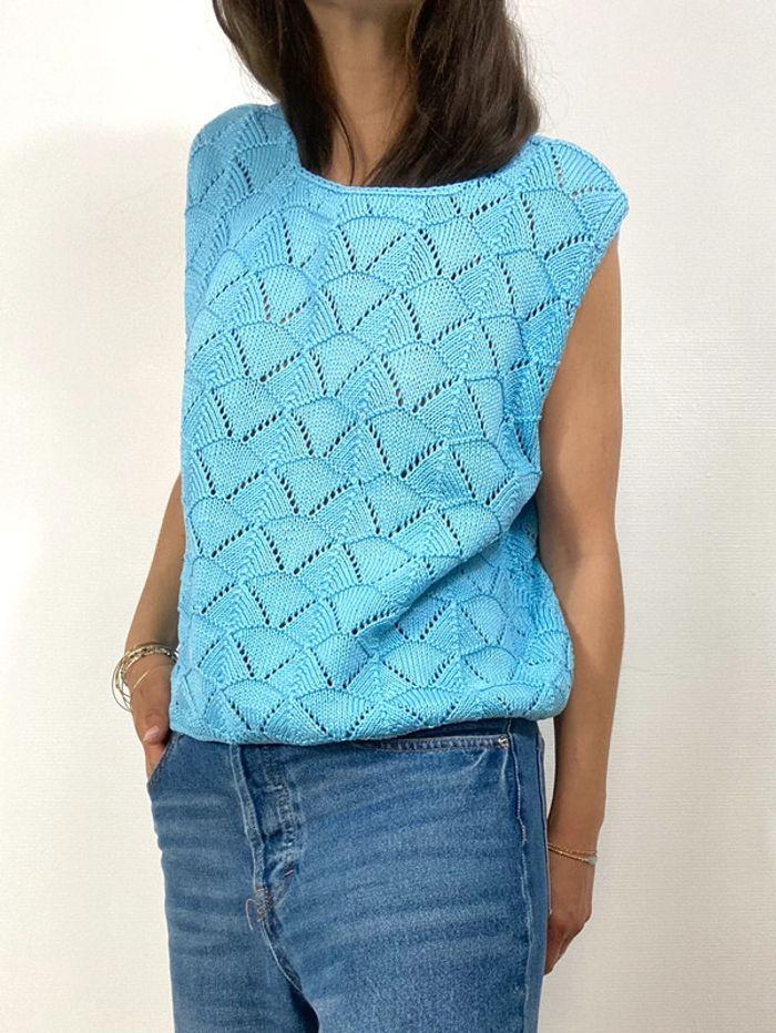 top tricot de couleur bleu - photo numéro 2