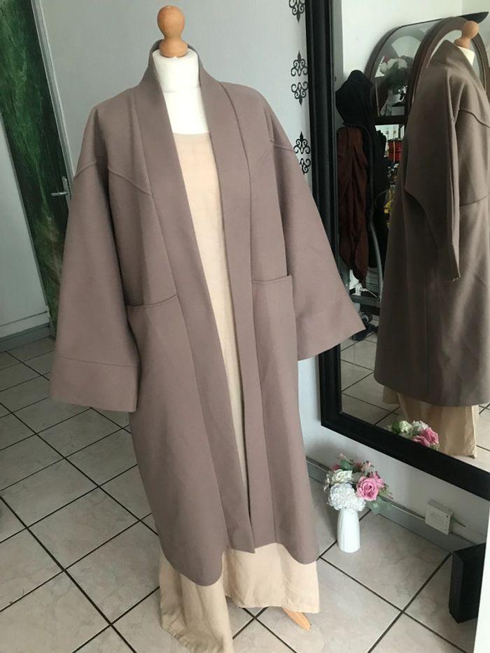 Manteau kimono laine façon cachemire taupe oversize 🌷 - photo numéro 4