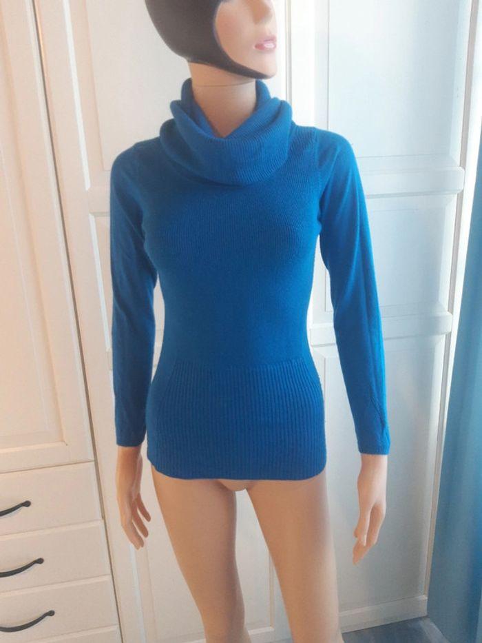 Pull bleu azur chaud col montant  yuka taille 1 soit S 36 - photo numéro 1